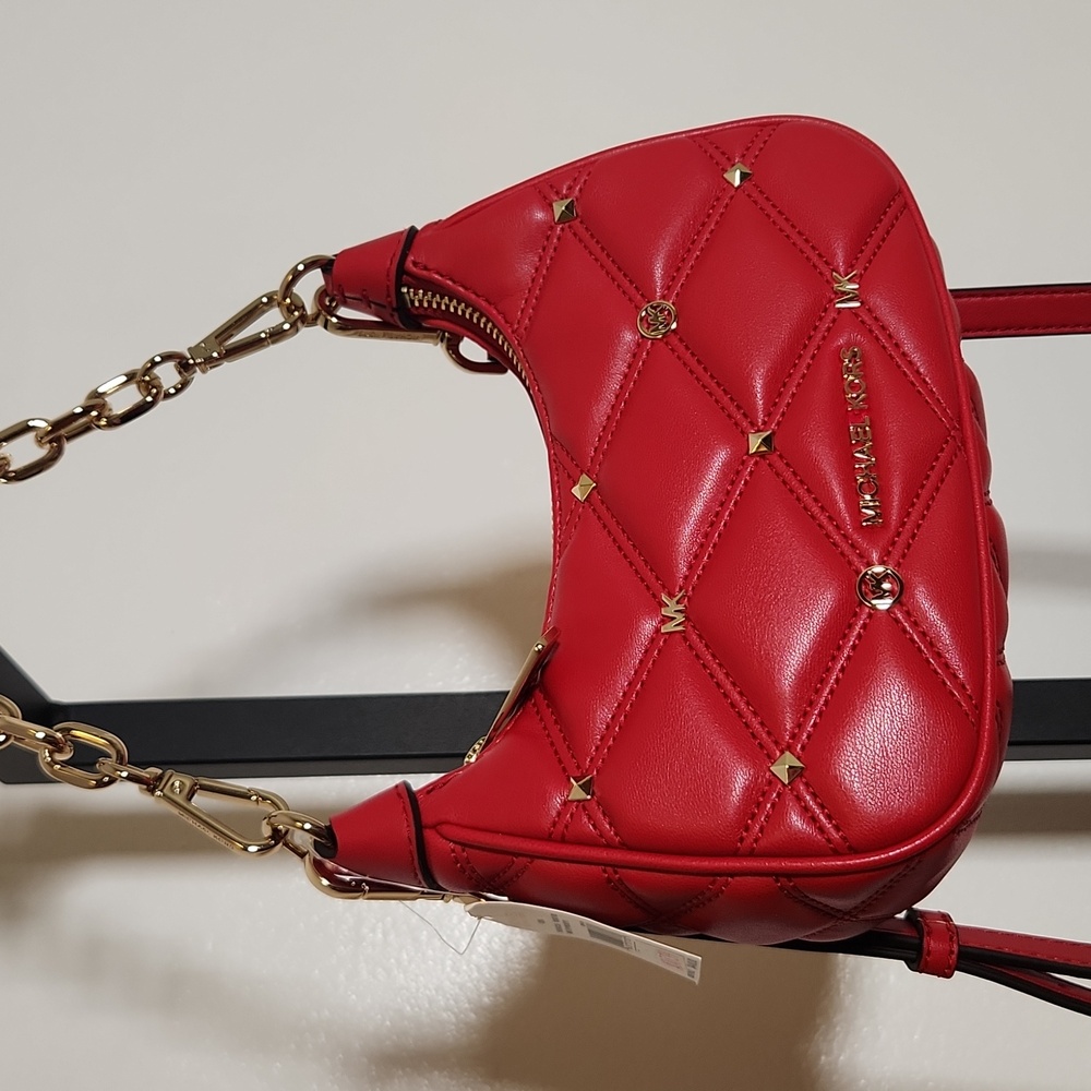 NWT MICHAEL KORS Cora Extra-Small Quilted Shoulder Bag, Bright Red